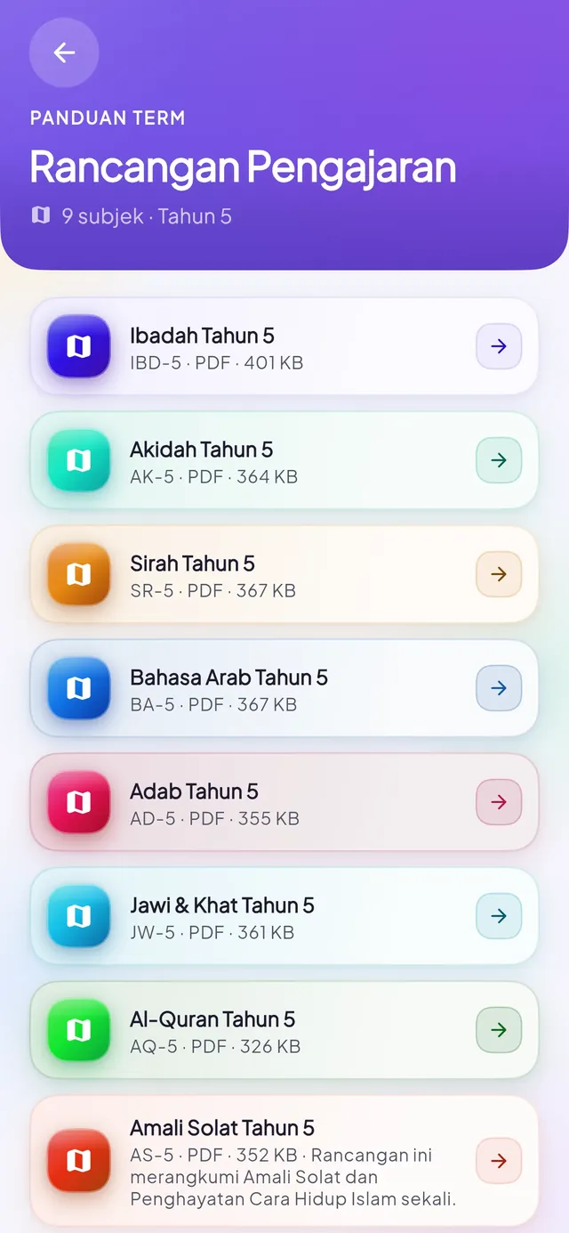 Skrin rancangan pengajaran app KAFA Boost.